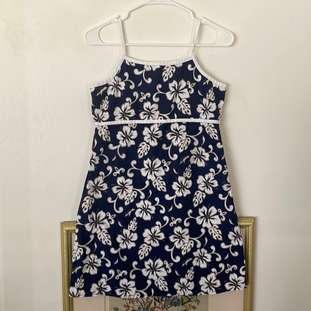 Hana coconut girl Hawaiian mini dress navy and white